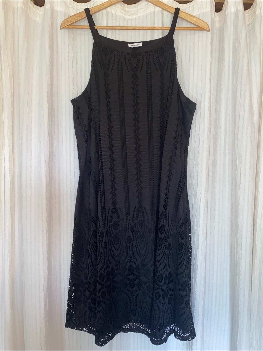 Westport | Black Lace Overlay Relaxed A-line Midi Spaghetti Strap Dress